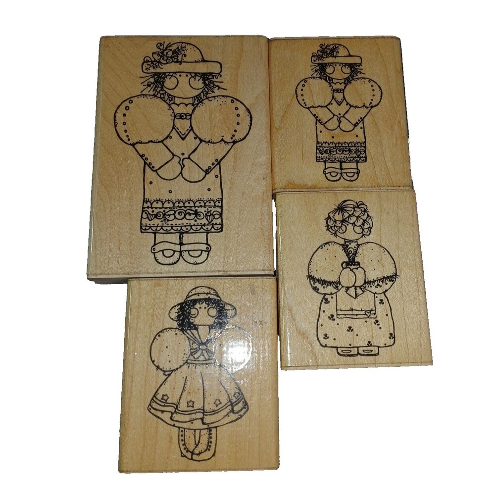 Dots Miss June Large Rubber Stamp and 3 Smaller Miss December September June VTg